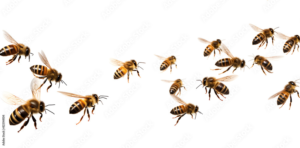 Swarm of bees isolated on white background
