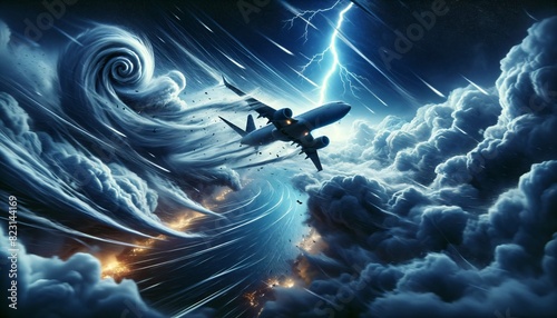 Airplane Crashing in Turbulent Atmosphere with Strong Wind Currents photo