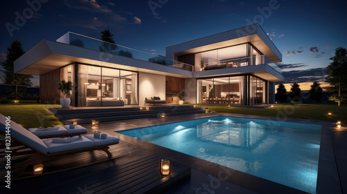Twilight Elegance  Modern Luxury Home with Pool
