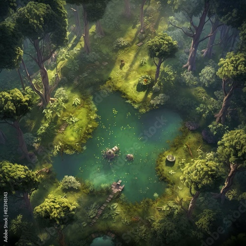 DnD Battlemap Enchanted Grove  magical forest with fantasy elements.