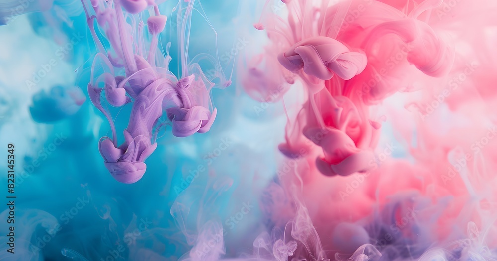 Fototapeta premium Colorful Blue and Pink Ink in Water Closeup