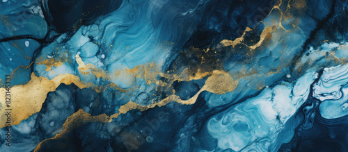 Abstract Golden Veins in Blue Marbled Texture