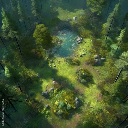 DnD Battlemap Enchanted Woods Clearing: A serene view from above.