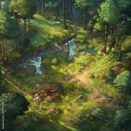 DnD Battlemap Enchanted Woodscape View from Sky.