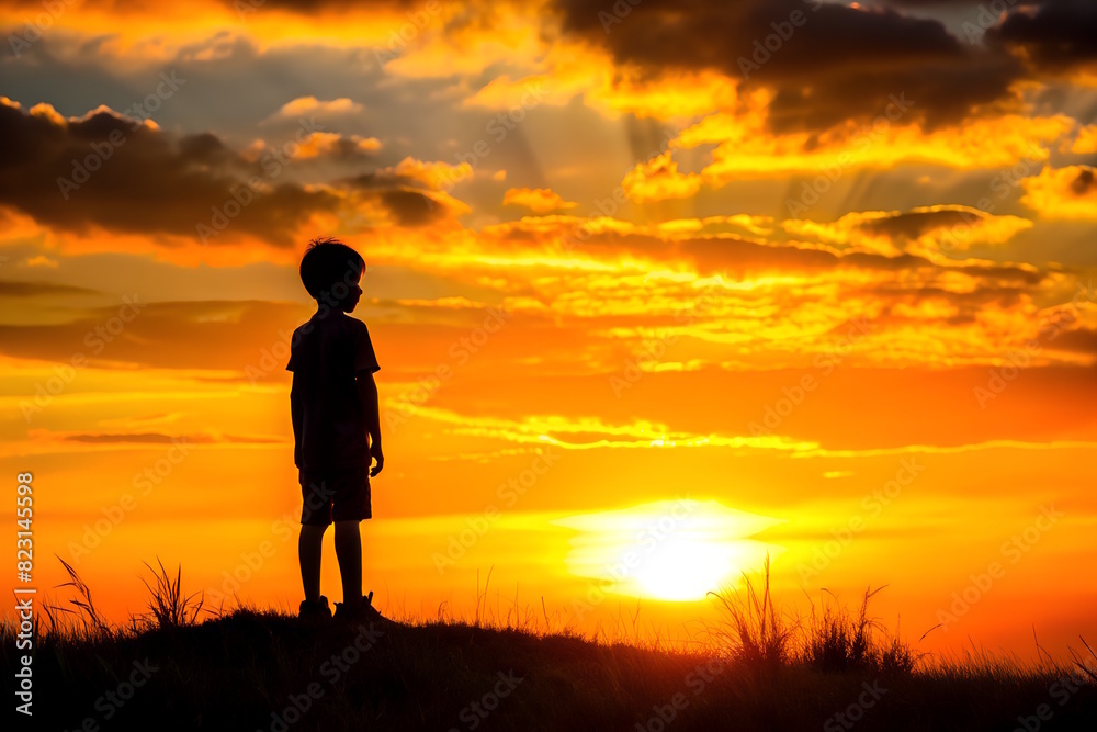 Black Silhouette of a Boy in Sunset