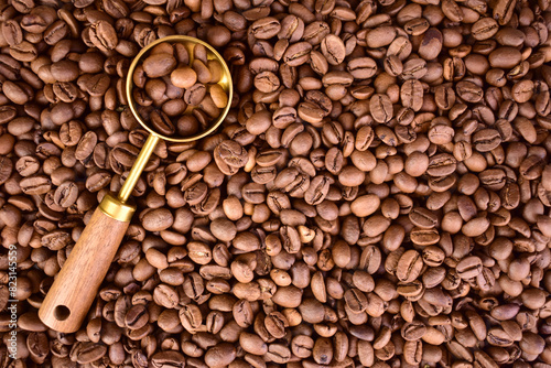 Coffee beans. Background from coffee beans. Flat lay. Copy space.
