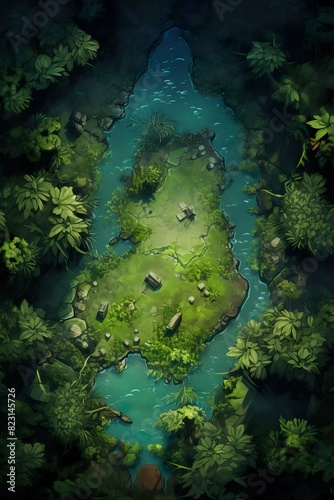 DnD Battlemap Extraterrestrial Jungle  A mysterious alien landscape full of lush vegetation and vibrant colors.