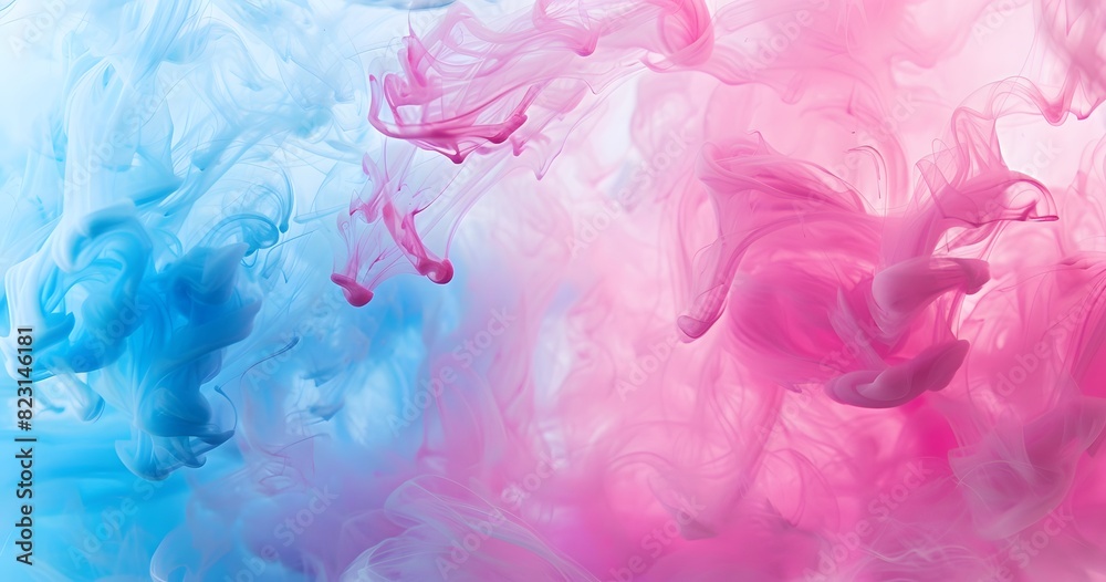 Colorful Ink in Water with Blue and Pink Background