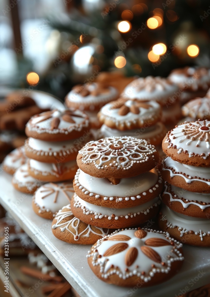 Lebkuchen - Traditional gingerbread cookies with icing and almond decoration. Lebkuchen - Traditional gingerbread cookies with icing and almond decoration.
