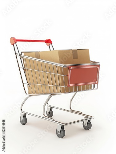 Shopping Trolley Filled with Full Cardboard Boxes