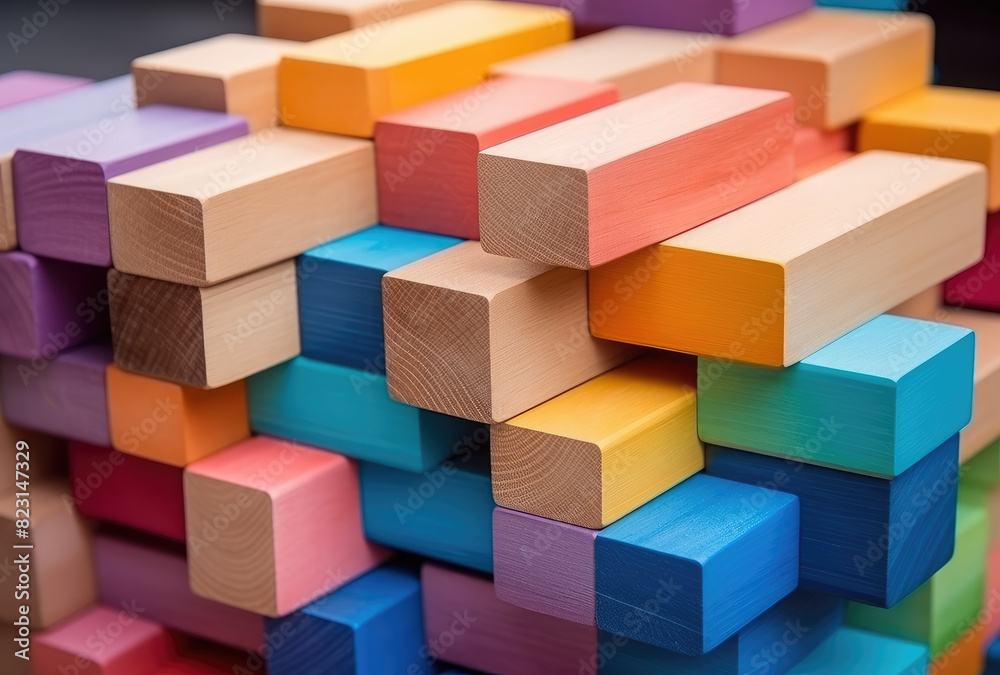 Vibrant Wooden Blocks in Abstract Arrangement Vibrant Wooden Blocks in Abstract Arrangement