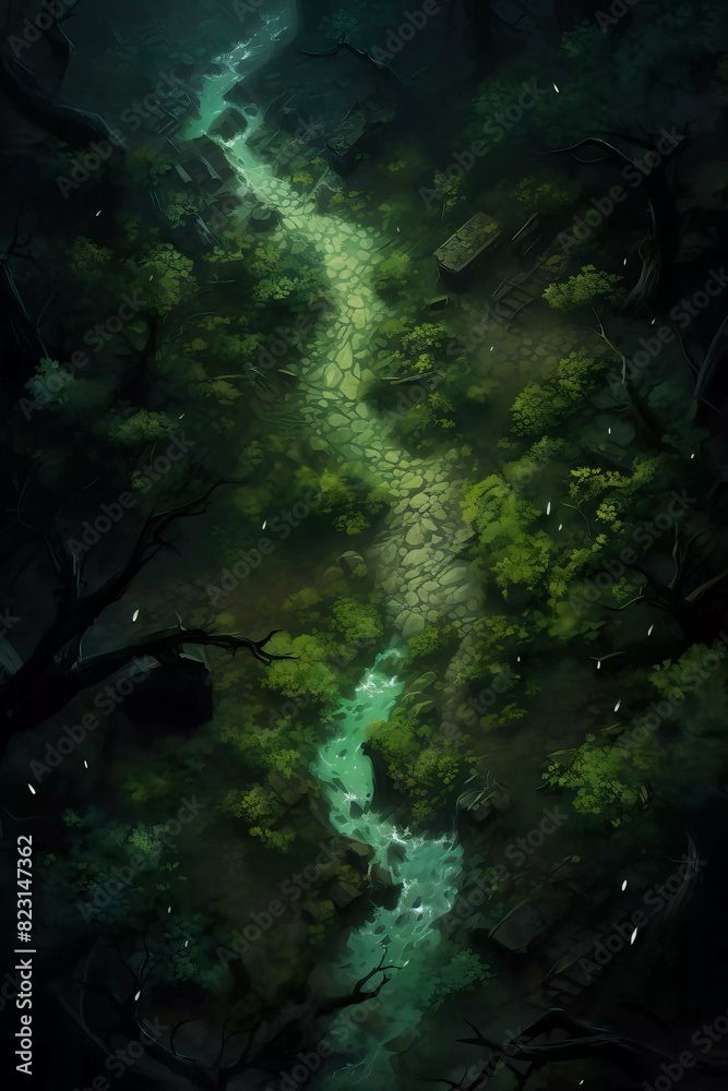DnD Battlemap Forest: Mysterious glowing forest beneath the trees.