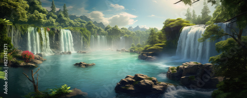 Serene Waterfall Oasis in Mystical Forest