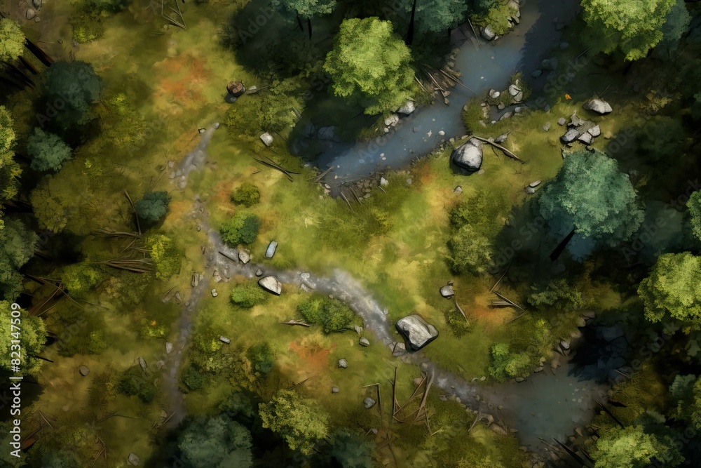 DnD Battlemap Forest Clearing: Soldiers in ambush in a clearing.