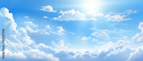 Radiant Blue Sky with Sunlight and Clouds photo
