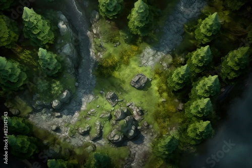 DnD Battlemap Forest clearing Battlemap: small path through trees. © Fox