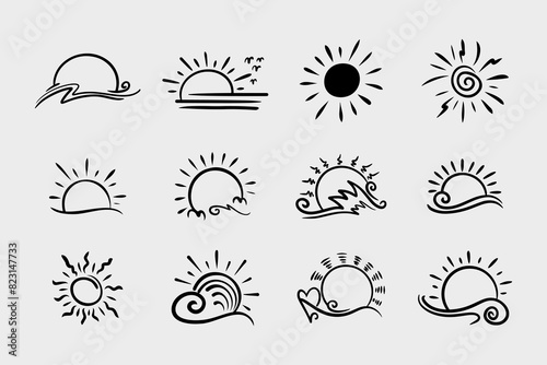Hand drawn doodle sun. Design element.