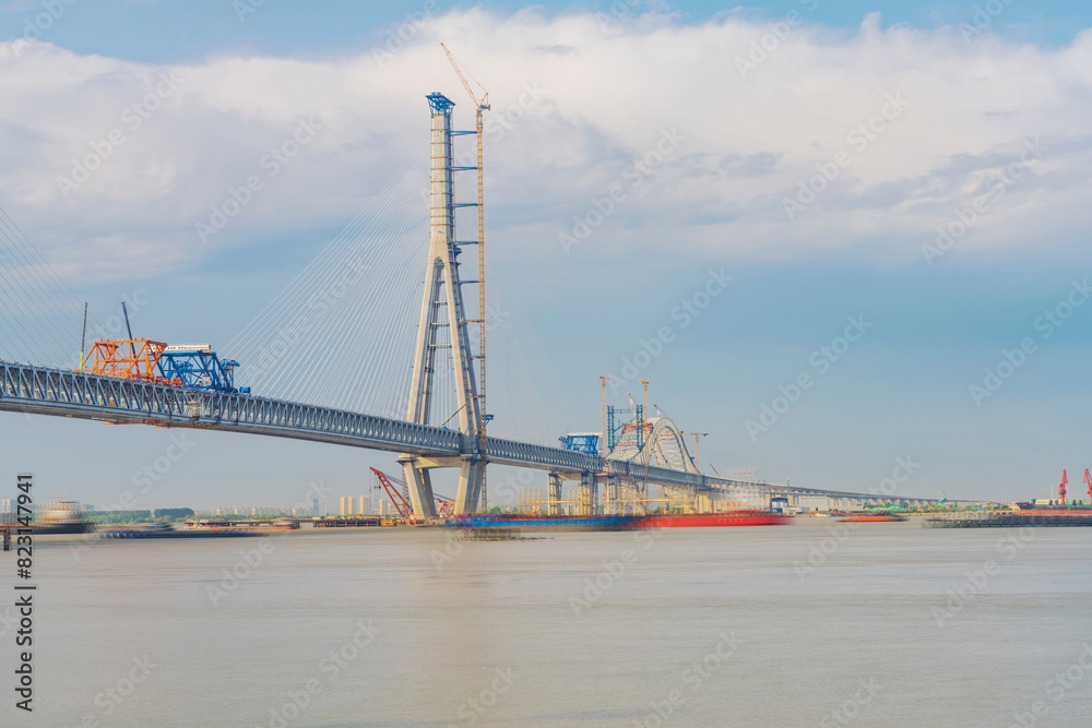 The Yangtze River Bridge from Changzhou to Taizhou in China and the Scenery of the Yangtze River The Yangtze River Bridge from Changzhou to Taizhou in China and the Scenery of the Yangtze River