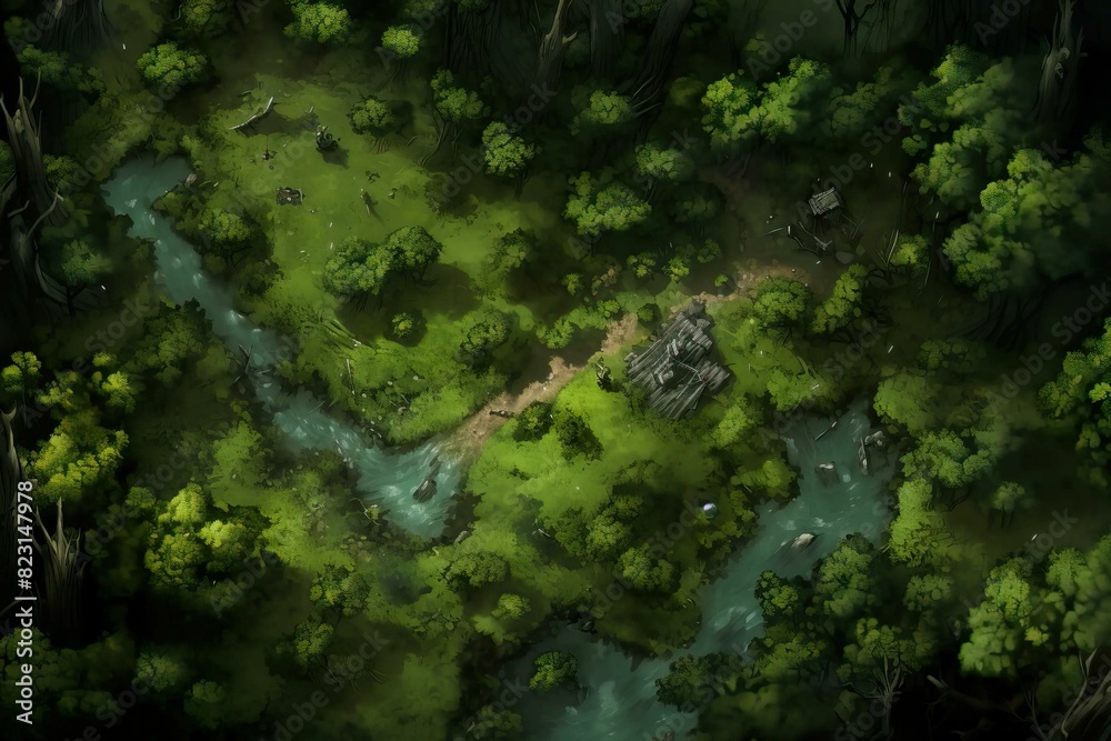 DnD Battlemap Forest Encounter: Mysterious creature in dense forest. DnD Battlemap Forest Encounter: Mysterious creature in dense forest.