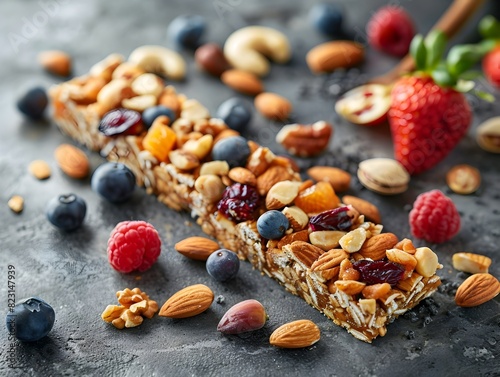 High Energy Homemade Snack Bar with Assortment of Nutritious Nuts and Fruits