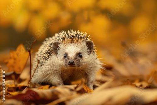 A Four-Toed Hedgehog Standing Majestically on Autumn Leaves photo