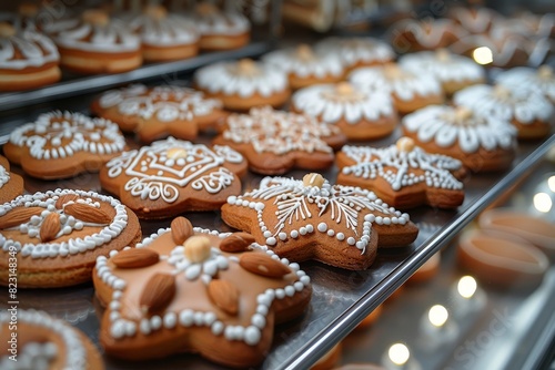 Lebkuchen - Traditional gingerbread cookies with icing and almond decoration. 