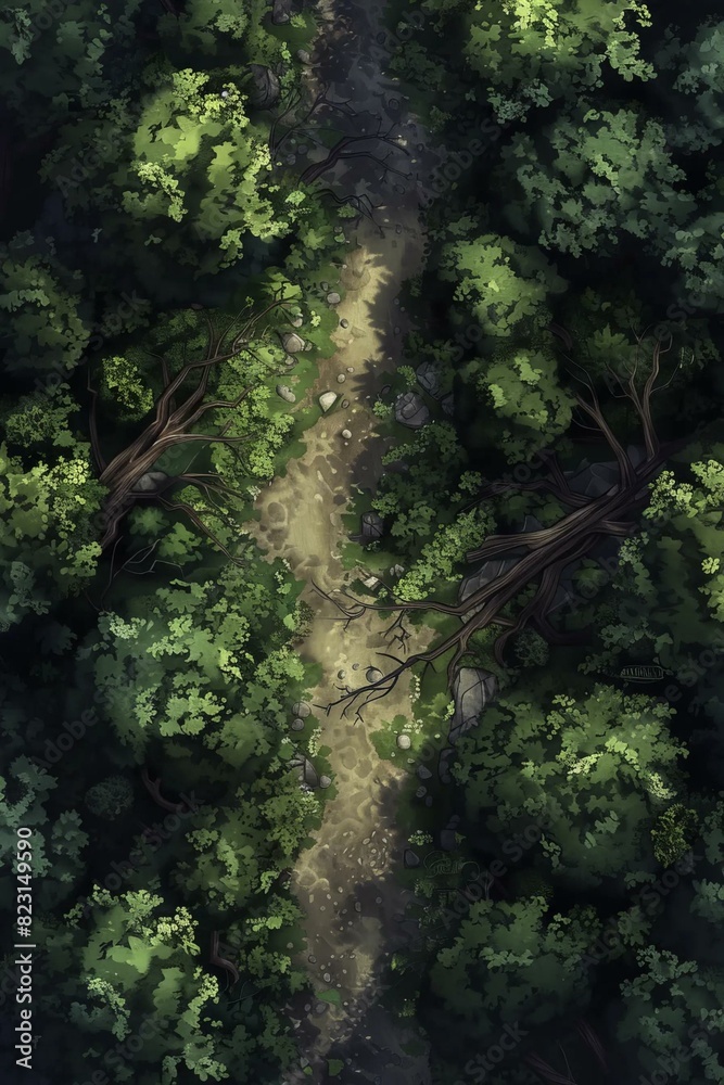 DnD Battlemap Forest Road: A peaceful pathway through nature.