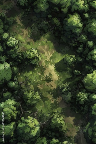 DnD Battlemap Forest  isolated clearing  eerie atmosphere with twisted trees.