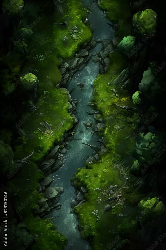 DnD Battlemap Forest: Verdant vale with a stream cutting through. DnD Battlemap Forest: Verdant vale with a stream cutting through.