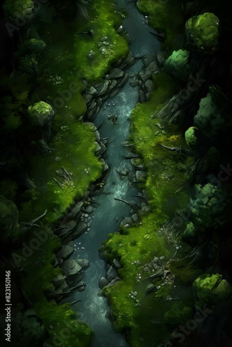 DnD Battlemap Forest  Verdant vale with a stream cutting through.