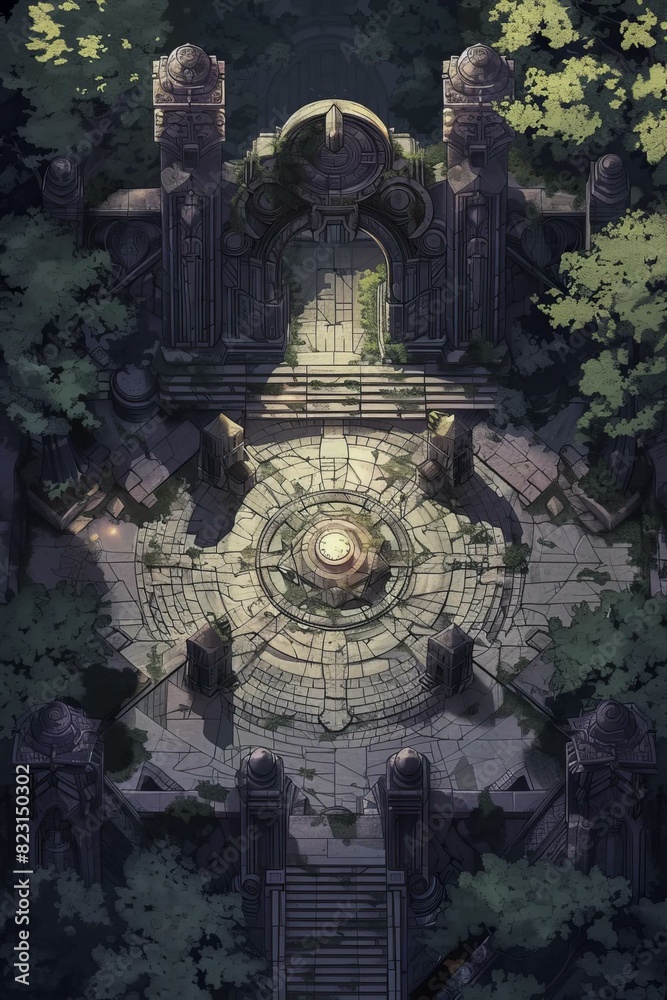 DnD Battlemap Gate of the Gargoyles Gaze - An ancient gate with gargoyle statues staring.