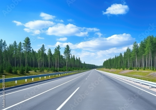 Serene Forest Highway Under Blue Skies
