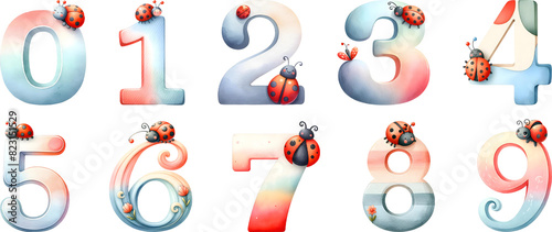 Watercolor flower number from 0 to 9