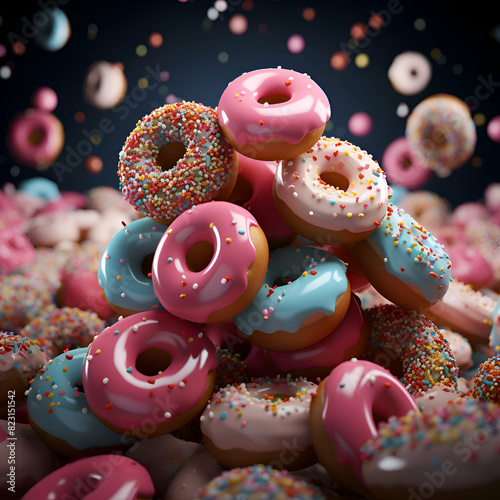 3d render of donuts with sprinkles isolated on black background