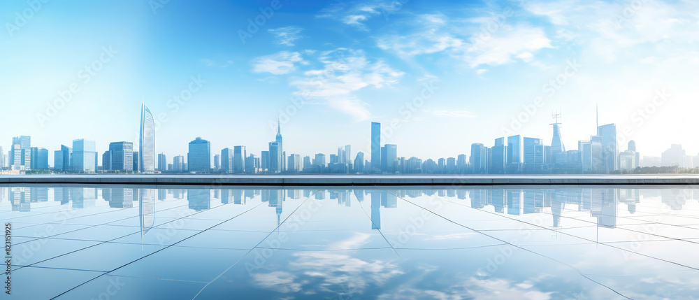 Sleek Urban Reflections: City Skyline Panorama