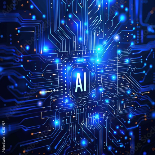 Advanced Technology Concept Visualization: Circuit Board Processor Microchip Starting Artificial Intelligence Digitalization of Neural Networking and Cloud Computing. High quality AI generated image