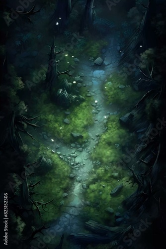 DnD Battlemap Moonshadow forest clearing - a luminescent scene.