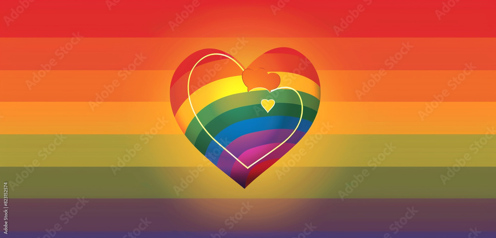 Broad gradient in LGBTQ pride colors with a prominent rainbow-colored heart. Broad gradient in LGBTQ pride colors with a prominent rainbow-colored heart.