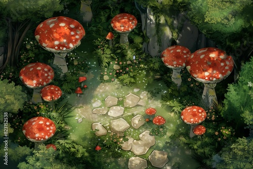 DnD Battlemap Mushroom Forest Battle Map - A dense magical forest setting with giant mushrooms for battles.