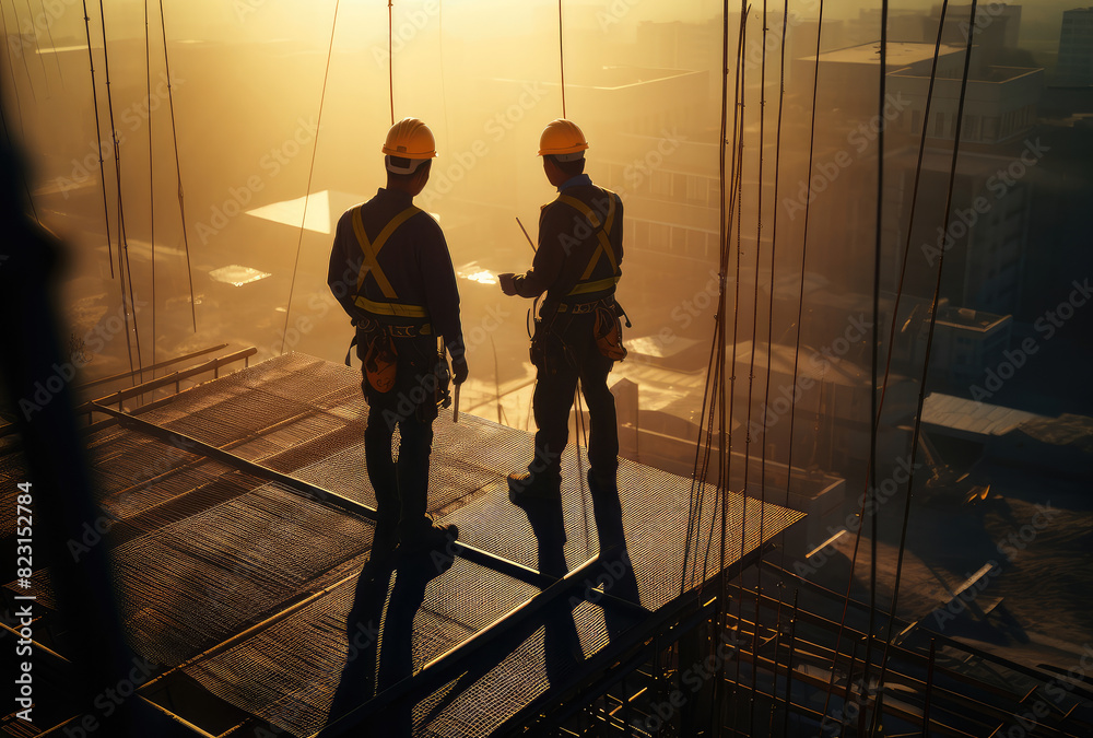 Construction Experts Overseeing Urban Development at Sunset Construction Experts Overseeing Urban Development at Sunset