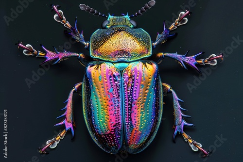 Bright and colorful beetles with a black background photo
