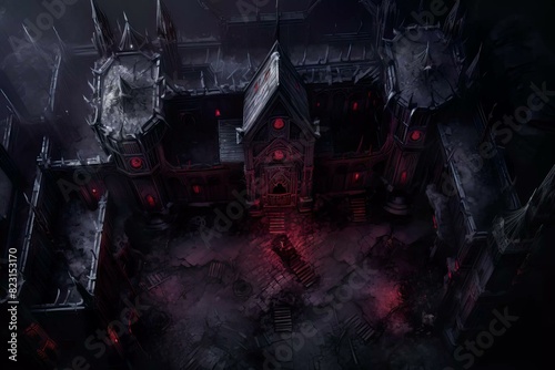 DnD Battlemap A dark castle in a demonic realm with a demon. photo