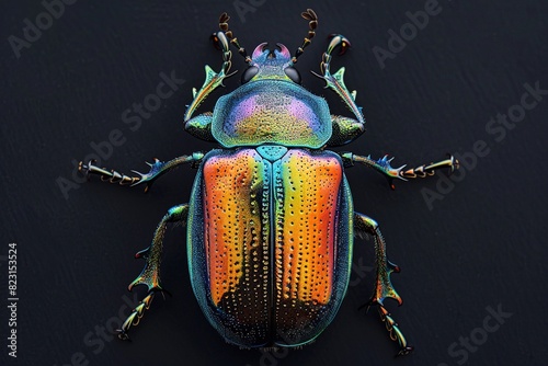 Bright and colorful beetles with a black background photo