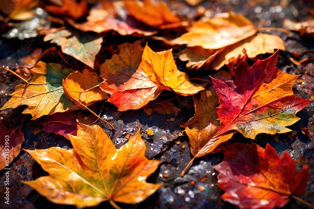 Colorful autumn fallen leaves, abstract background wallpaper texture pattern