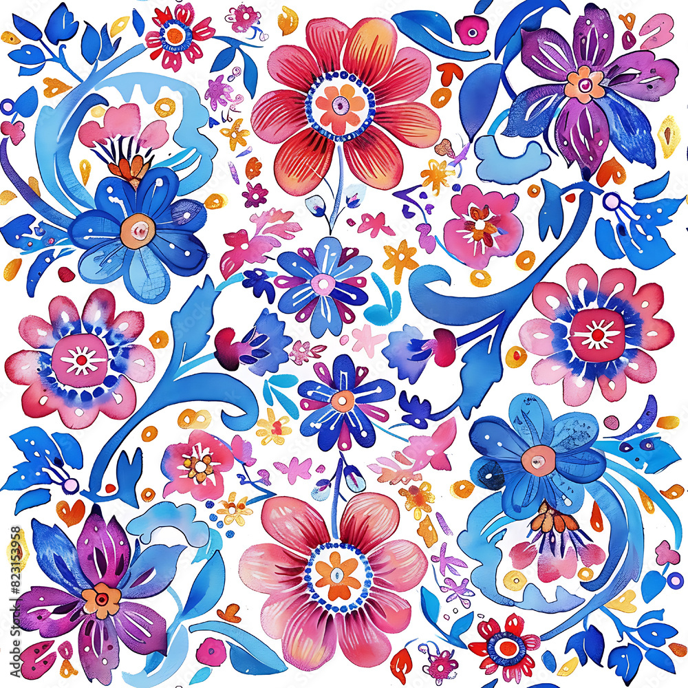 Watercolor Bohemian Flower Pattern