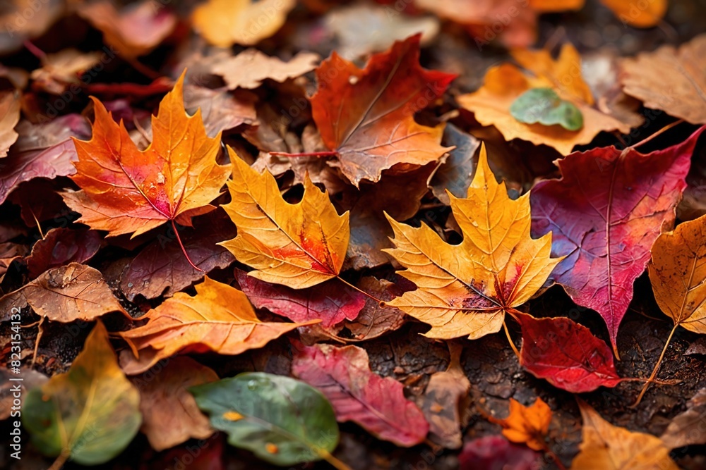 Colorful autumn fallen leaves, abstract background wallpaper texture pattern
