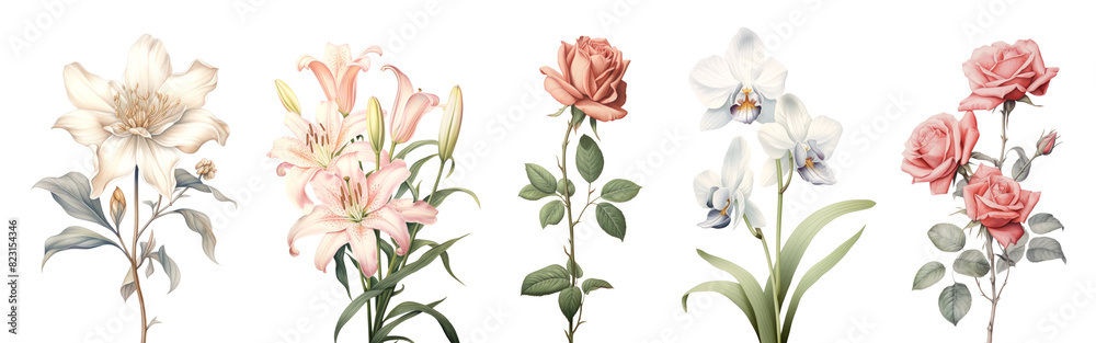 Obraz premium Pastel Flower png element set on transparent background