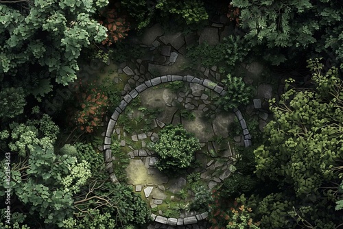 DnD Battlemap  Sacred Grove Battlemap  - A detailed illustration of a mystical forest clearing.