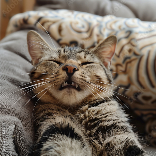 cat sleeping on the bed
