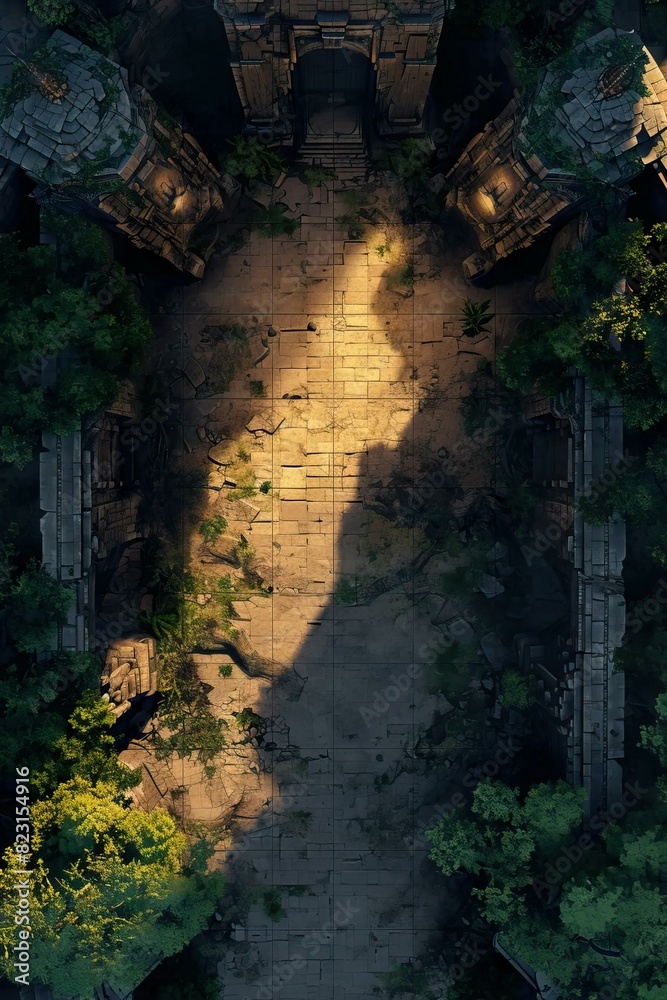 DnD Battlemap Shadow Forest battle map with open doors.